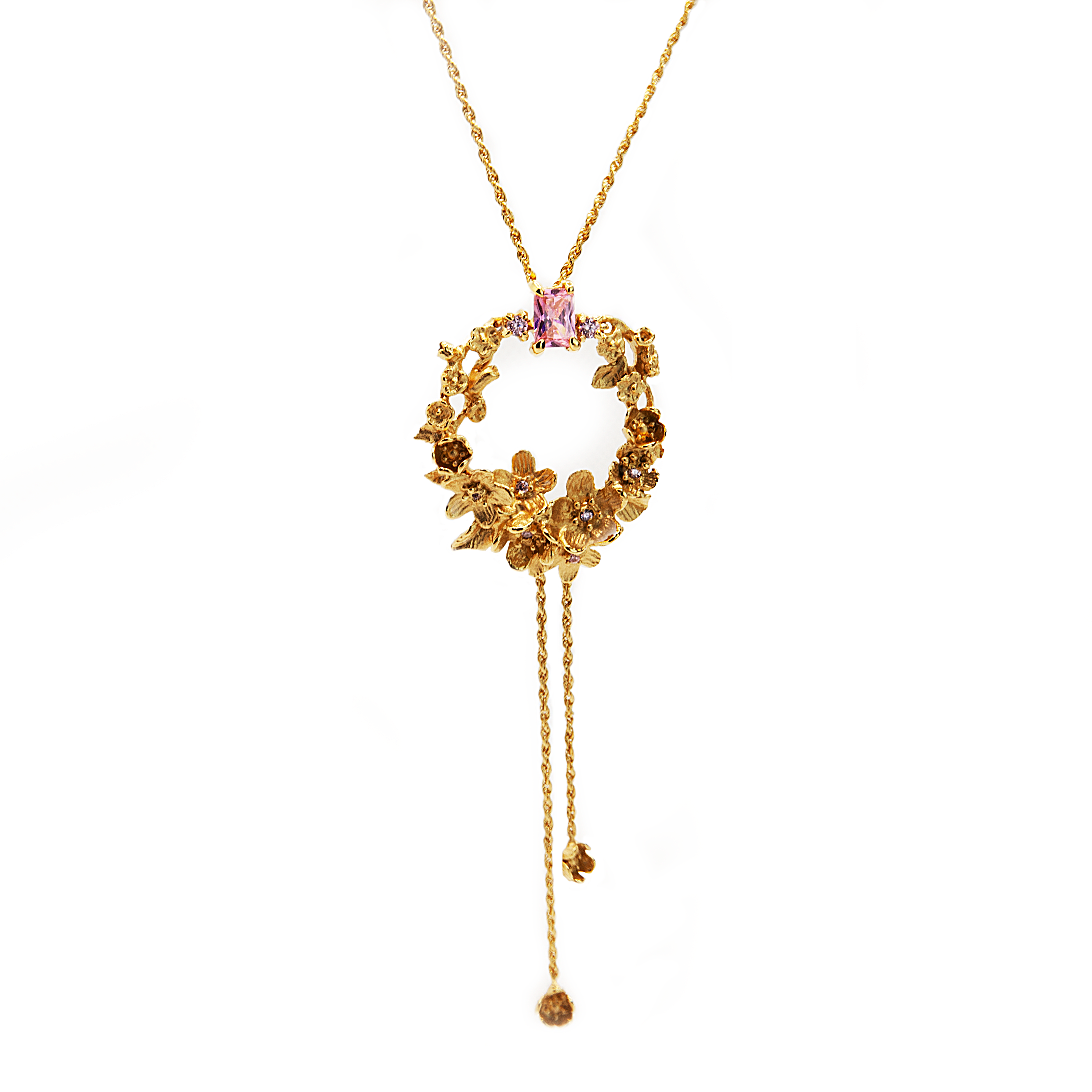 GOLD FLOWER NECKLACE Cherry Blossom Charm Pendant Matte Gold 