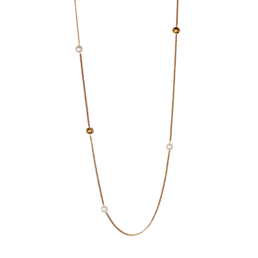 Pearl And Gold Station Necklace
