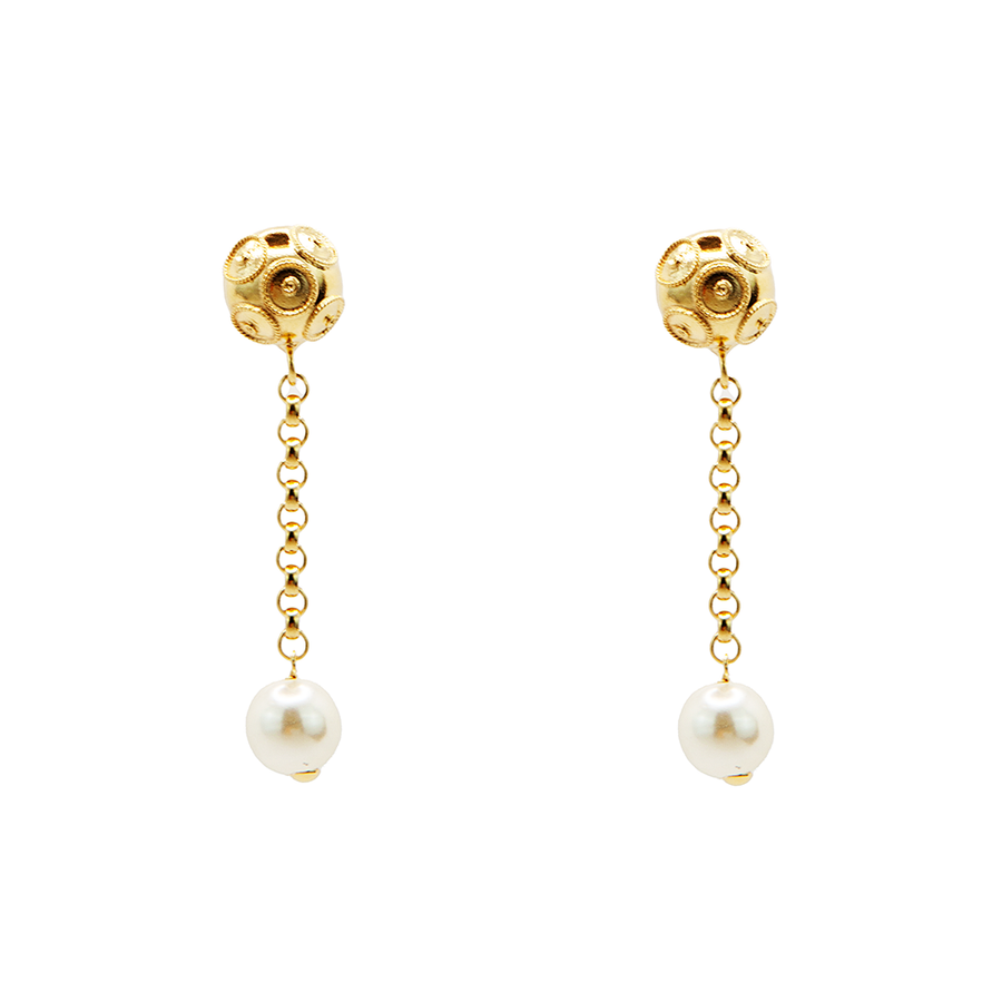 Pearl Dangle Contas Gold Earrings - Freshwater Pearl Drop  Silver Earrings 