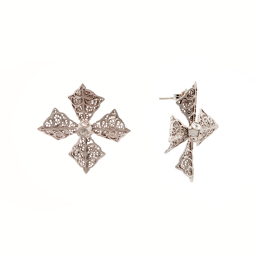 Silver filigree cross earrings