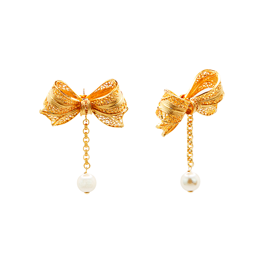 Lace Bow And Pearl Earrings