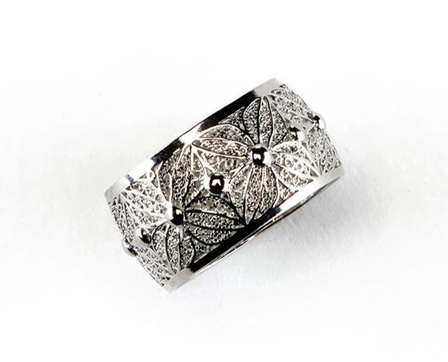 Handmade filigranee ring | sterling silver protected with rhodium | Sizes from 3 to 13 (US & Canada), see size table.