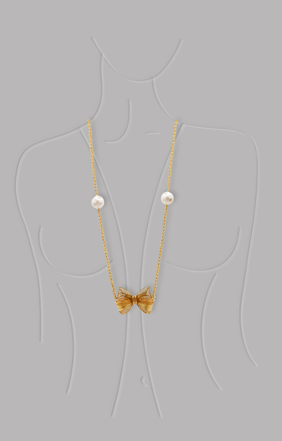 Long Lace Bow Pendant Necklace -Long Gold Pendant Necklace
