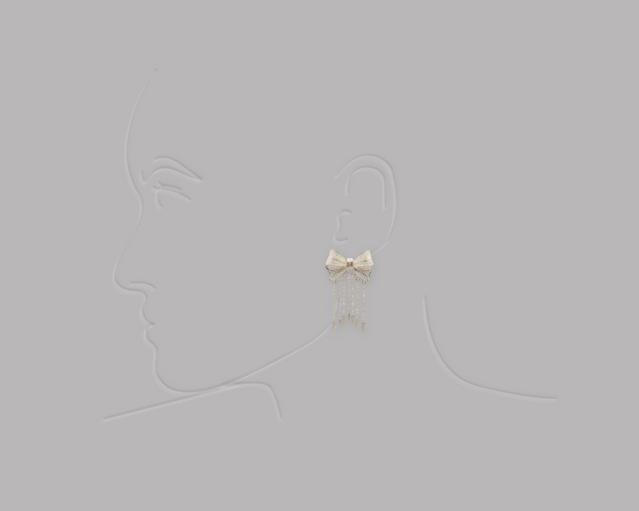 Lace Bow Fringe Earrings in Sterling Silver - Silver Lace Earrings